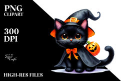 Simple Watercolor Halloween Baby Black Cat PNG Product Image 2