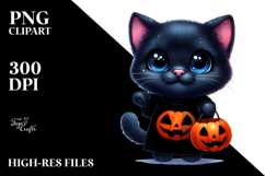 Simple Watercolor Halloween Baby Black Cat PNG Product Image 2