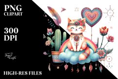 Boho Cat with Heart, PNG Product Image 2