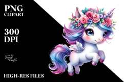 Cute Jumping Unicorn with Cool Haircut, Floral Wreath on the Product Image 2