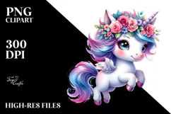 Cute Jumping Unicorn with Cool Haircut, Floral Wreath on the Product Image 2