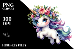 Cute Jumping Unicorn with Cool Haircut, Floral Wreath on the Product Image 2
