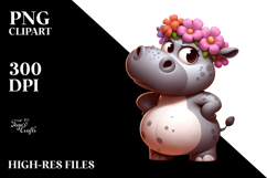 Cartoony Hippo with Flower Crown, PNG Product Image 2