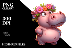 Silly Hippo with Flower Crown PNG Product Image 2