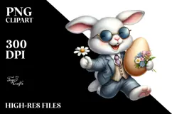 Smiling Bunny in Sunglasses with Flower PNG Product Image 2