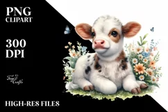 Cute Baby Highland Cow with Jasmine, Transparent PNG Product Image 2