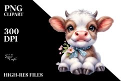 Cute Baby Highland Cow with Jasmine, Transparent PNG Product Image 2