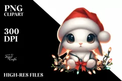 Cute Retro Bunny with Santa Hat, PNG Product Image 2