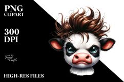 Funny Baby Cow with Cool Hair PNG Product Image 2