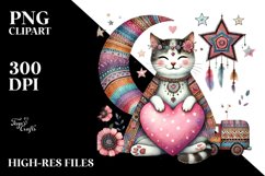 Boho Cat with Heart, PNG Product Image 2