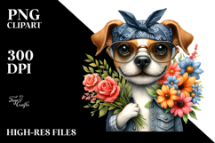 Watercolor Dog Carying Large Flower | Sublimation | Clipart Product Image 2