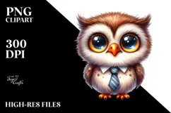 Funny Baby Owl Tie Watercolor Clipart Product Image 2