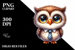 Funny Baby Owl Tie Watercolor Clipart Product Image 1
