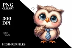 Funny Baby Owl Tie Watercolor Clipart Product Image 3