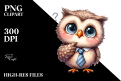 Funny Baby Owl Tie Watercolor Clipart Product Image 2