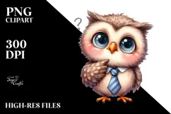 Funny Baby Owl Tie Watercolor Clipart Product Image 2