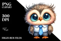 Funny Baby Owl Tie Watercolor Clipart Product Image 3