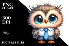 Funny Baby Owl Tie Watercolor Clipart Product Image 2
