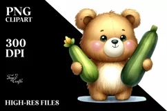 Funny Cute Baby Bear Holding Zucchini | Sublimation | PNG Product Image 3