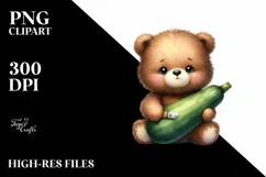 Funny Cute Baby Bear Holding Zucchini | Sublimation | PNG Product Image 1