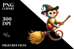 Colorful Watercolor Monkey on Witch Broom Product Image 2