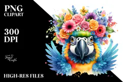 Cute Vibrant Flower Crown Macaw Clipart Product Image 2