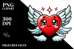 Cartoon Heart with Wings, PNG Product Image 2