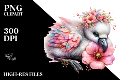 Adorned Baby Flamingo in Watercolor PNG Product Image 2