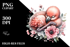Adorned Baby Flamingo in Watercolor PNG Product Image 2