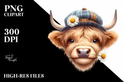 Cow Watercolor Highland Cow with Shy Expression | Product Image 1