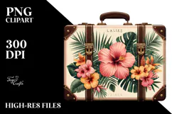 Vintage Tropical Flower Suitcase, PNG Product Image 2