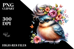 cute Baby Bird with Floral Wreath PNG Product Image 2