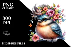 cute Baby Bird with Floral Wreath PNG Product Image 2
