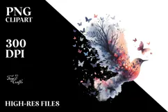 Fluttering Bird Watercolor Painting PNG Product Image 2