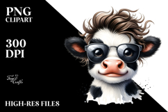 Funny Baby Cow with Cool Hair PNG Product Image 2