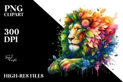 Vibrant Watercolor Lion with Flowers PNG Product Image 3