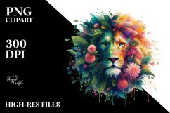 Vibrant Watercolor Lion with Flowers PNG Product Image 3