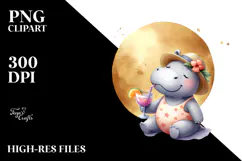 Hippo in Beachwear Watercolor PNG Product Image 2
