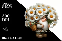 Detailed Gnome Daisy Bouquet Digital Painting Clipart Product Image 1