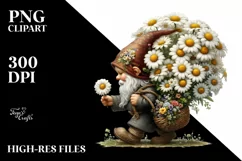 Detailed Gnome Daisy Bouquet Digital Painting Clipart Product Image 3