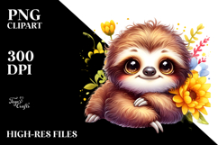 Baby Sloth Yellow Flowers | Sublimation Clipart Product Image 2
