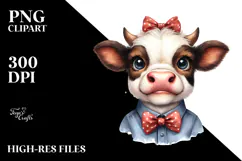 Funny Baby Cow with Bow, PNG Product Image 2