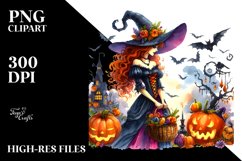 Witch Halloween Watercolor Clipart Product Image 3