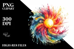 Colorful Vibrant Sun Abstract Watercolor Clipart Product Image 1