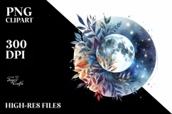 Colorful Watercolor Abstract Moon with Foliage Stars Product Image 3