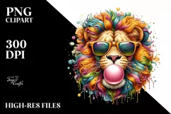 Quirky Colored Lion Portrait with Sunglasses Blowing Gum | Product Image 3