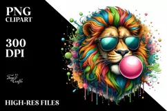 Quirky Colored Lion Portrait with Sunglasses Blowing Gum | Product Image 1