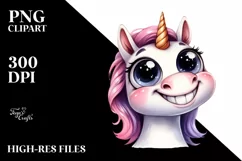 Simple Funny Expressive Unicorn, PNG Product Image 3