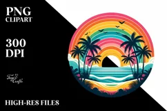 Retro Tropical Rainbow Sunset | Sublimation | PNG Clipart Product Image 1