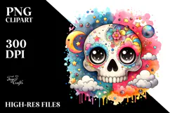 Colorful Skull Painting with Splashes, Unique PNG Product Image 2